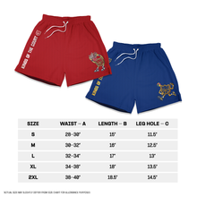Load image into Gallery viewer, KOTC "Dunk v2" and "No Look Pass" Swingman Mesh Shorts Heavyweight in Red/Blue
