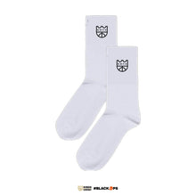 Load image into Gallery viewer, Kings of the Court Embroidered Crown Socks in Black/White Midcut
